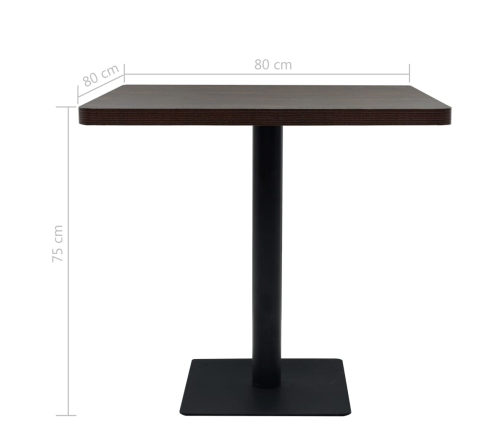 vidaXL Mesa bar bistró MDF y acero cuadrada fresno oscuro 80x80x75 cm