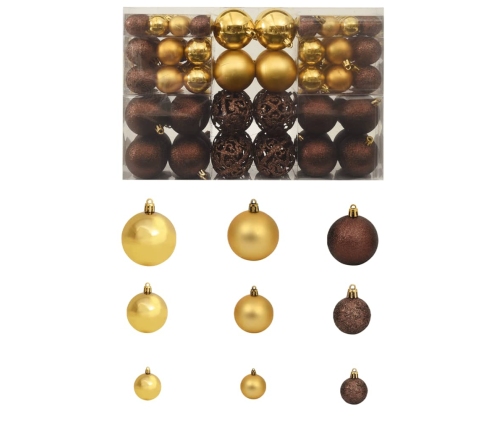 Lote de bolas de Navidad 100 uds marrón/bronce/dorado 3/4/6 cm