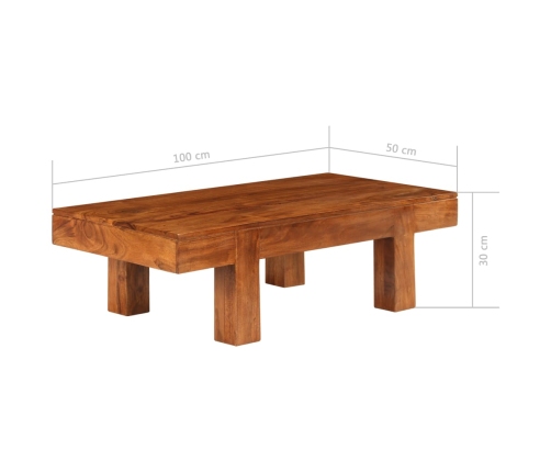 Mesa de centro madera maciza acacia acabado miel 100x50x30 cm