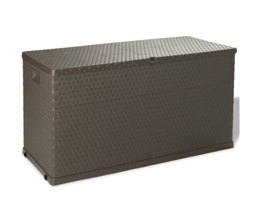 Caja de almacenamiento de jardín marrón ratán PP 120x56x63 cm