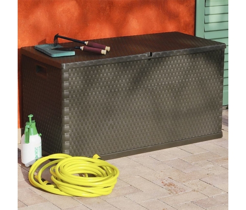 Caja de almacenamiento de jardín marrón ratán PP 120x56x63 cm