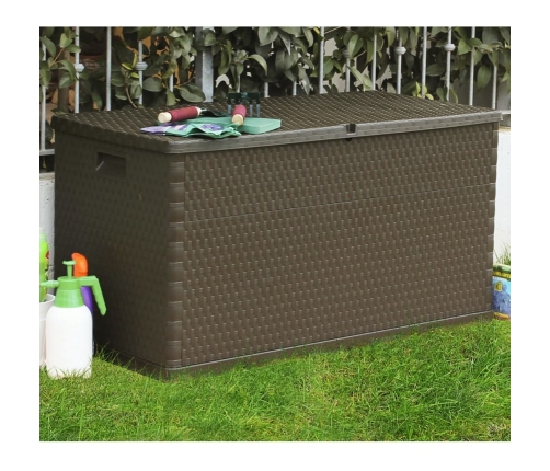 Caja de almacenamiento de jardín marrón ratán PP 120x56x63 cm