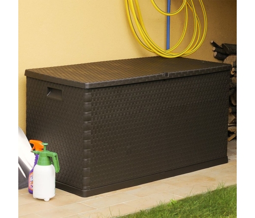 Caja de almacenamiento de jardín marrón ratán PP 120x56x63 cm