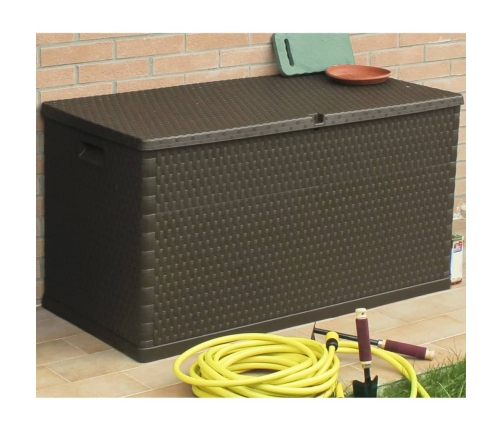 Caja de almacenamiento de jardín marrón ratán PP 120x56x63 cm