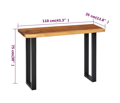 Mesa consola de madera maciza de suar 110x35x75 cm