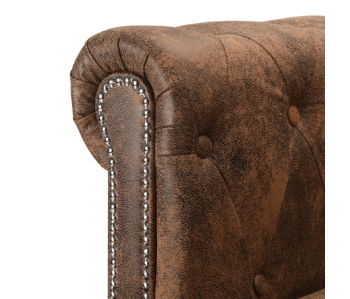 Sofá Chesterfield en forma de L piel de ante artificial marrón