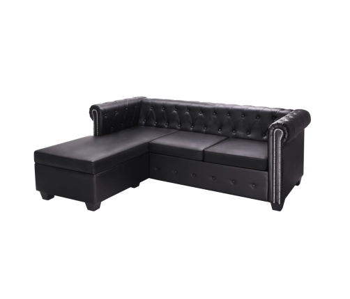 Sofá Chesterfield en forma de L cuero sintético negro