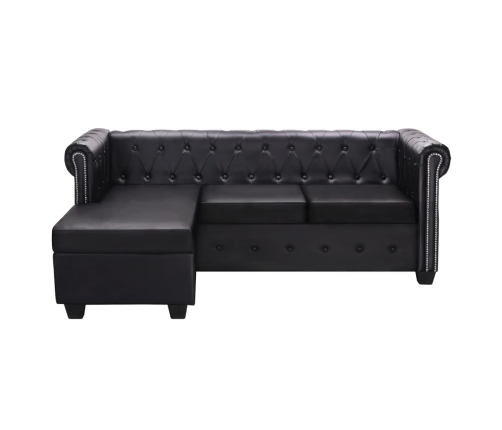 Sofá Chesterfield en forma de L cuero sintético negro