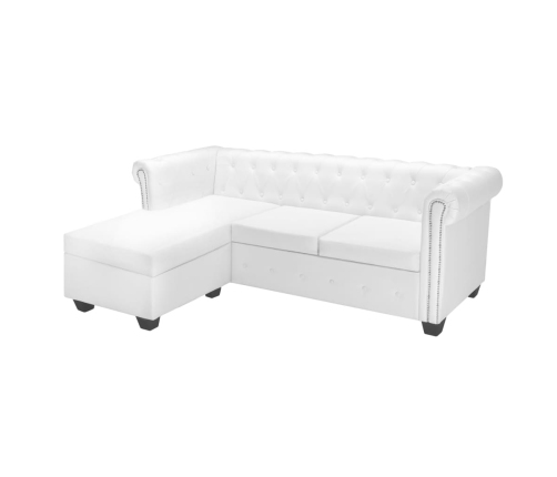 Sofá Chesterfield en forma de L cuero sintético blanco