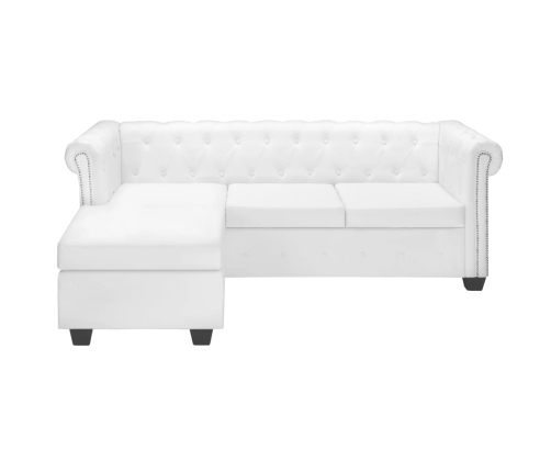 Sofá Chesterfield en forma de L cuero sintético blanco