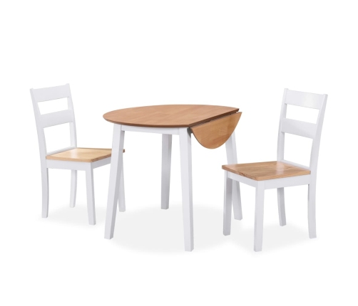 Juego de comedor de MDF y madera de caucho 3 piezas blanco