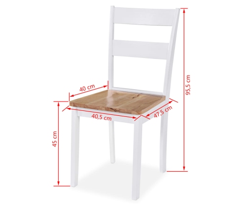 Juego de comedor de MDF y madera de caucho 3 piezas blanco