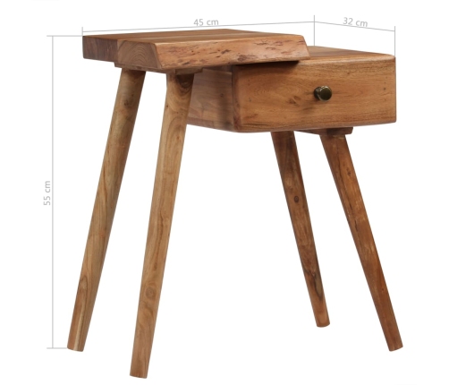 Mesita de noche de madera maciza de acacia 45x32x55 cm