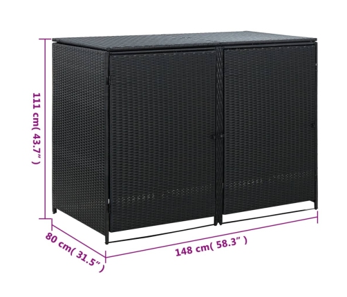 Cobertizo doble contenedor basura ratán negro 148x80x111cm