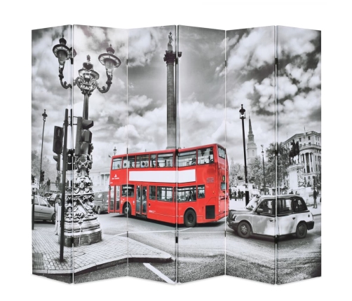 Biombo divisor plegable 228x170 cm bus Londres blanco y negro