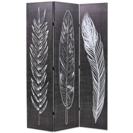 Biombo divisor plegable 120x170 cm plumas blanco y negro