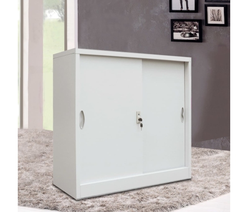 Armario oficina con puertas correderas metal gris 90x40x90 cm