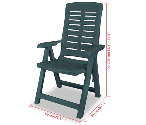 Sillas de jardín reclinables 2 unidades plástico verde