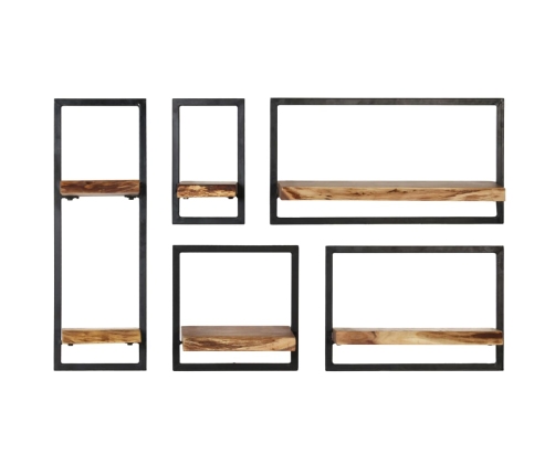 Conjunto estantes pared 5 piezas madera maciza acacia y acero