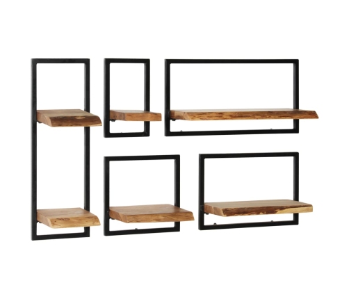 Conjunto estantes pared 5 piezas madera maciza acacia y acero