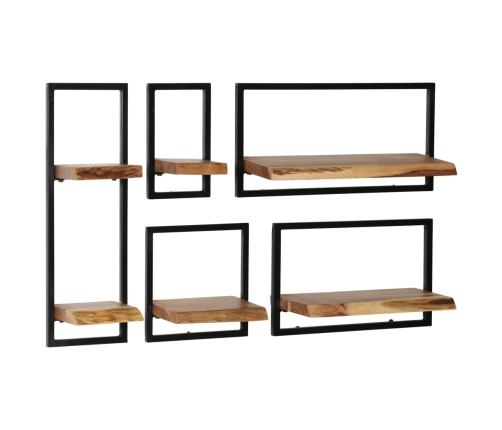 Conjunto estantes pared 5 piezas madera maciza acacia y acero