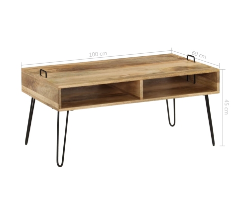 Mesa de centro de madera maciza de mango 100x60x45 cm