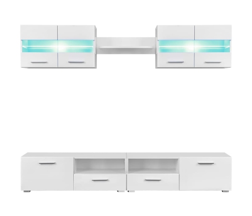 Mueble de salón de TV con luces LED blanco brillante 5 piezas