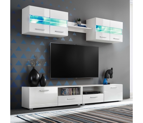 Mueble de salón de TV con luces LED blanco brillante 5 piezas