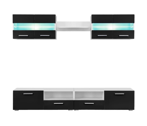 Mueble de salón de TV con luces LED negro brillante 5 piezas