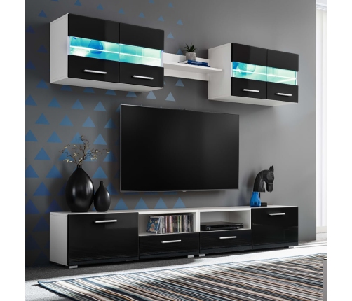 Mueble de salón de TV con luces LED negro brillante 5 piezas