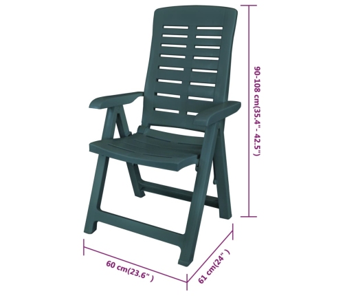 Sillas de jardín reclinables 6 unidades plástico verde