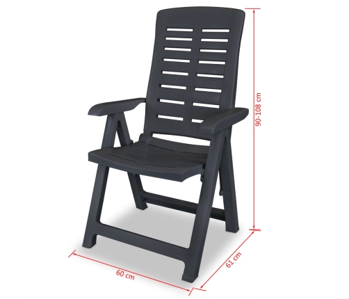 vidaXL Sillas de jardín reclinables 4 unidades plástico gris antracita