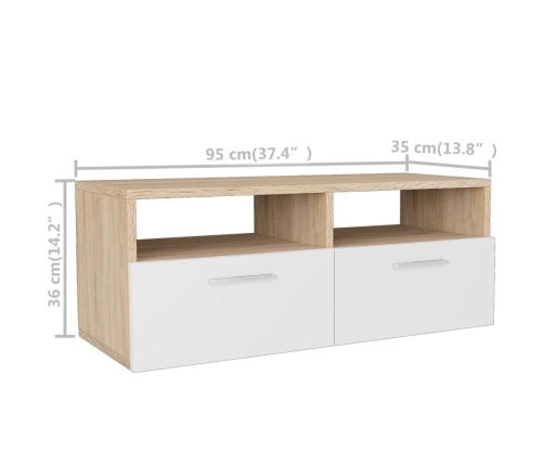 Mueble de TV 2 pzs madera ingeniería roble y blanco 95x35x36 cm