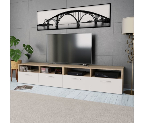 Mueble de TV 2 pzs madera ingeniería roble y blanco 95x35x36 cm