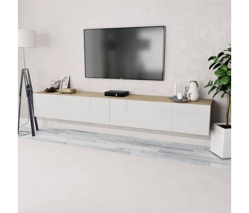 Mueble de TV 2 piezas madera ingeniería blanco brillo y roble