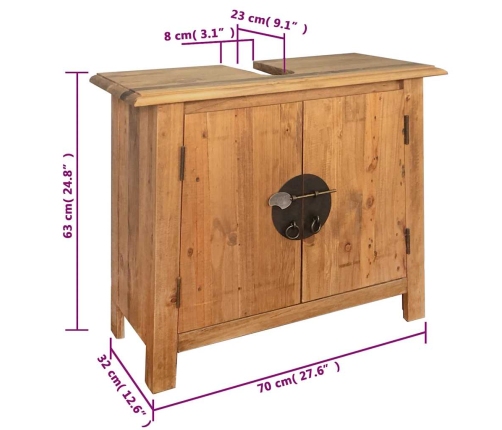 Mueble de lavabo madera maciza de pino 70x32x63 cm