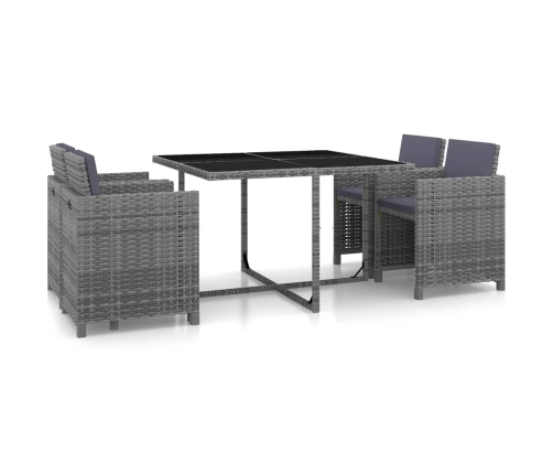 Set de comedor de jardín 5 pzas y cojines ratán sintético gris