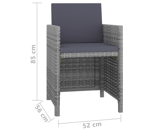 Set de comedor de jardín 5 pzas y cojines ratán sintético gris