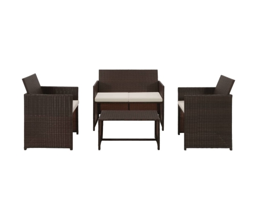 Set muebles de jardín 4 piezas y cojines ratán sintético marrón