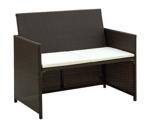 Set muebles de jardín 4 piezas y cojines ratán sintético marrón