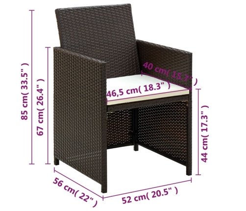 Set muebles de jardín 4 piezas y cojines ratán sintético marrón