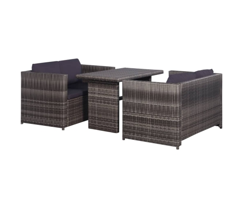 Set mesa y sillas jardín 3 pzas y cojines ratán sintético gris