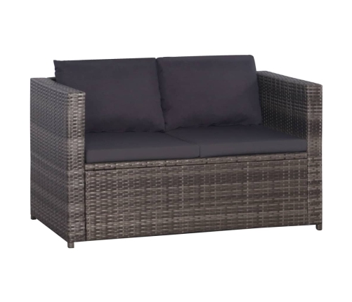 Set mesa y sillas jardín 3 pzas y cojines ratán sintético gris
