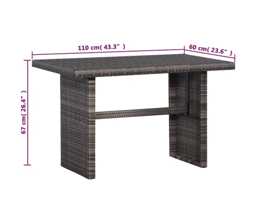 Set mesa y sillas jardín 3 pzas y cojines ratán sintético gris