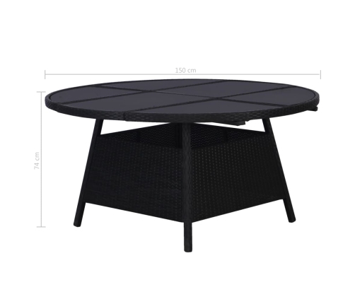Set comedor de jardín 9 piezas y cojines ratán sintético negro