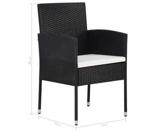 Set comedor de jardín 9 piezas y cojines ratán sintético negro