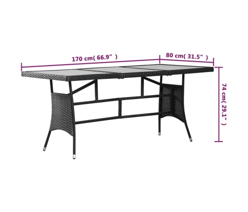 Mesa de jardín 170x80x74 cm ratán sintético negro