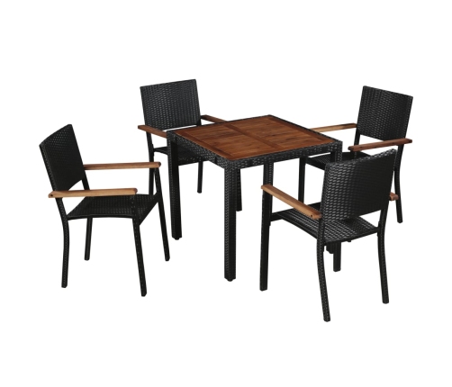 Set comedor jardín 5 pzas ratán sintético y madera acacia negro