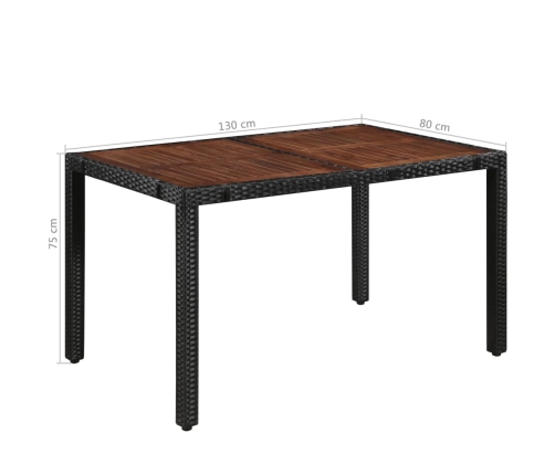 Set comedor jardín 7 pzas ratán sintético y madera acacia negro