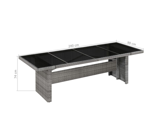 Mesa de jardín ratán sintético y vidrio 240x90x74 cm